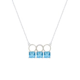 Asfour Crystal Chain Necklace With Three Aquamarine Square Design In 925 Sterling Silver-ND0445-M
